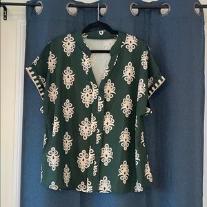 SHEIN Dark Green and Cream Blouse